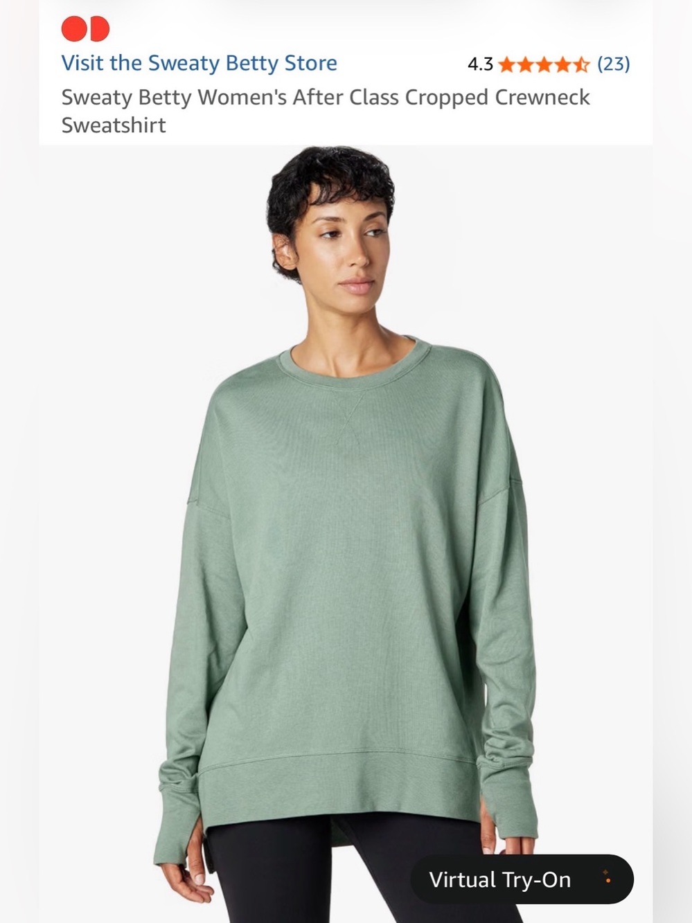 NWT Sweaty Betty After Class Cropped* Sweatshirt. Medium. (Not actually cropped)